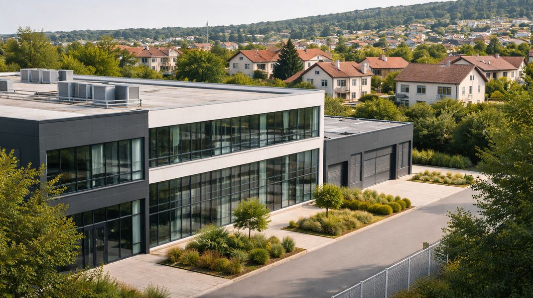 Zone industrielle à proximité de bâtiments exposés aux risques industriels